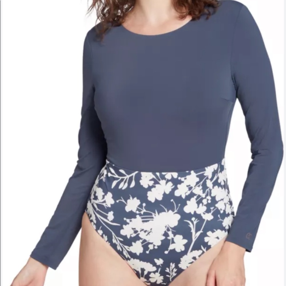 CALIA™ by Carrie Underwood Floral One Piece Tie Back Long Sleeve Swimsuit